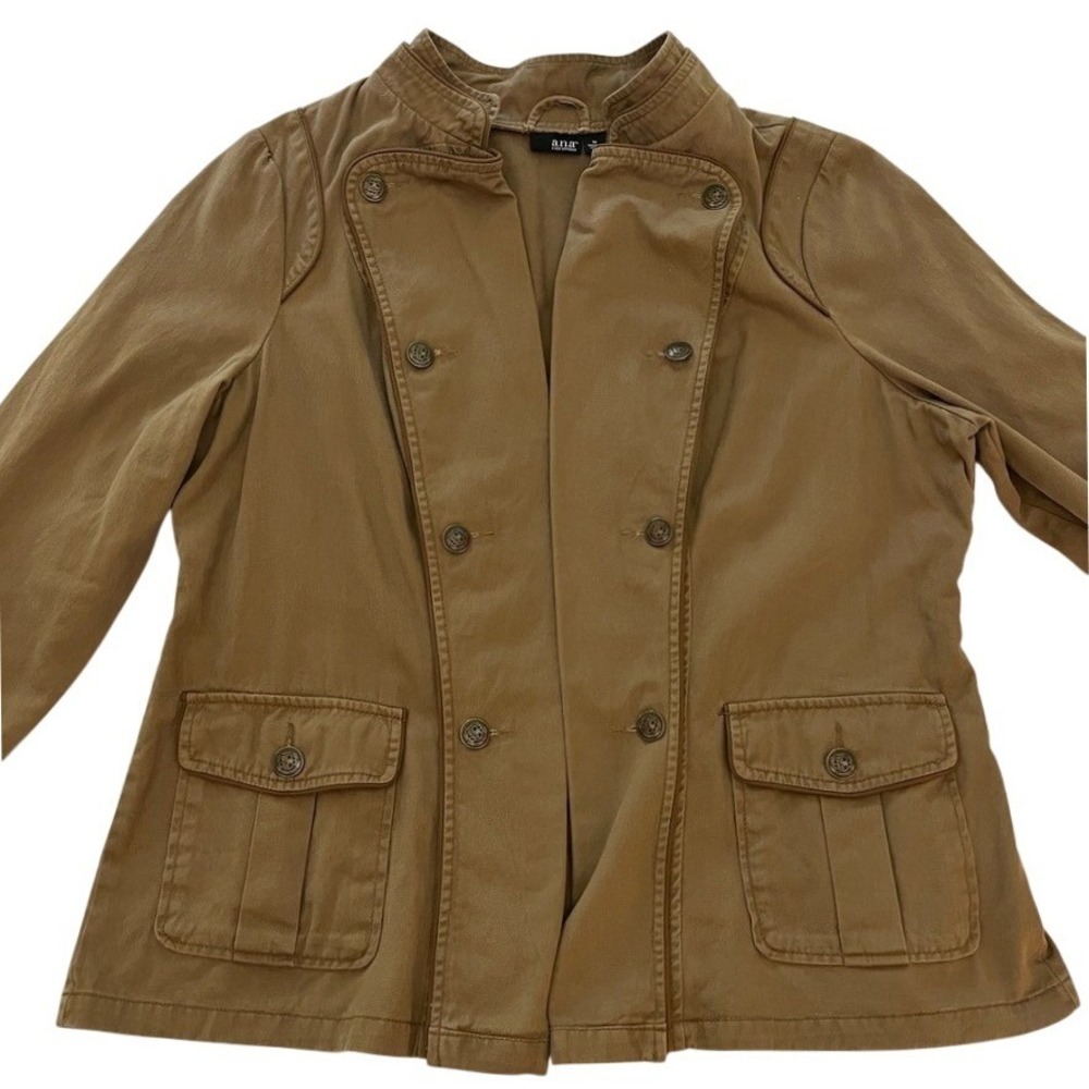 a.n.a. Womens 1X Brown Military Jacket Double Breasted Utility Field Coat Cotton